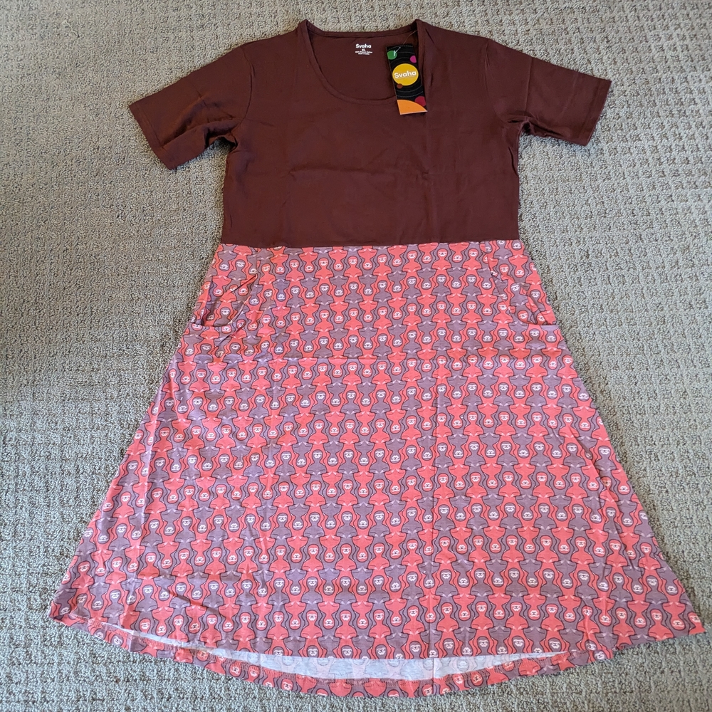 Svaha Sloth Brown and Pink Dress